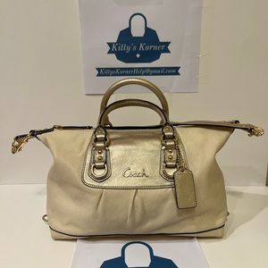 Coach Ivory/Light Gold Leather Purse
